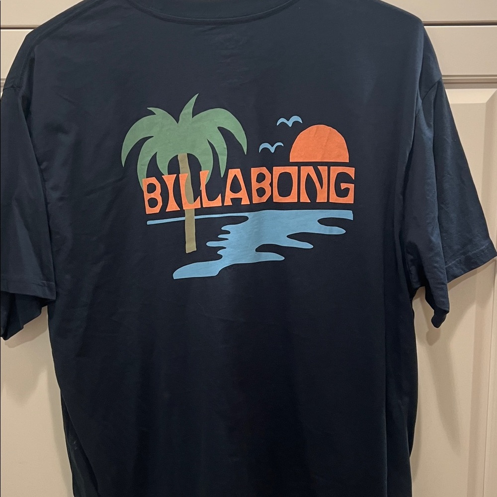 Billabong Navy Short-Sleeve Tee with Sunset Palm Graphic
